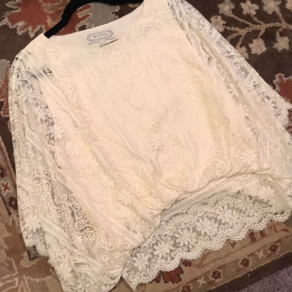 Lace detail top with flutter sleeve